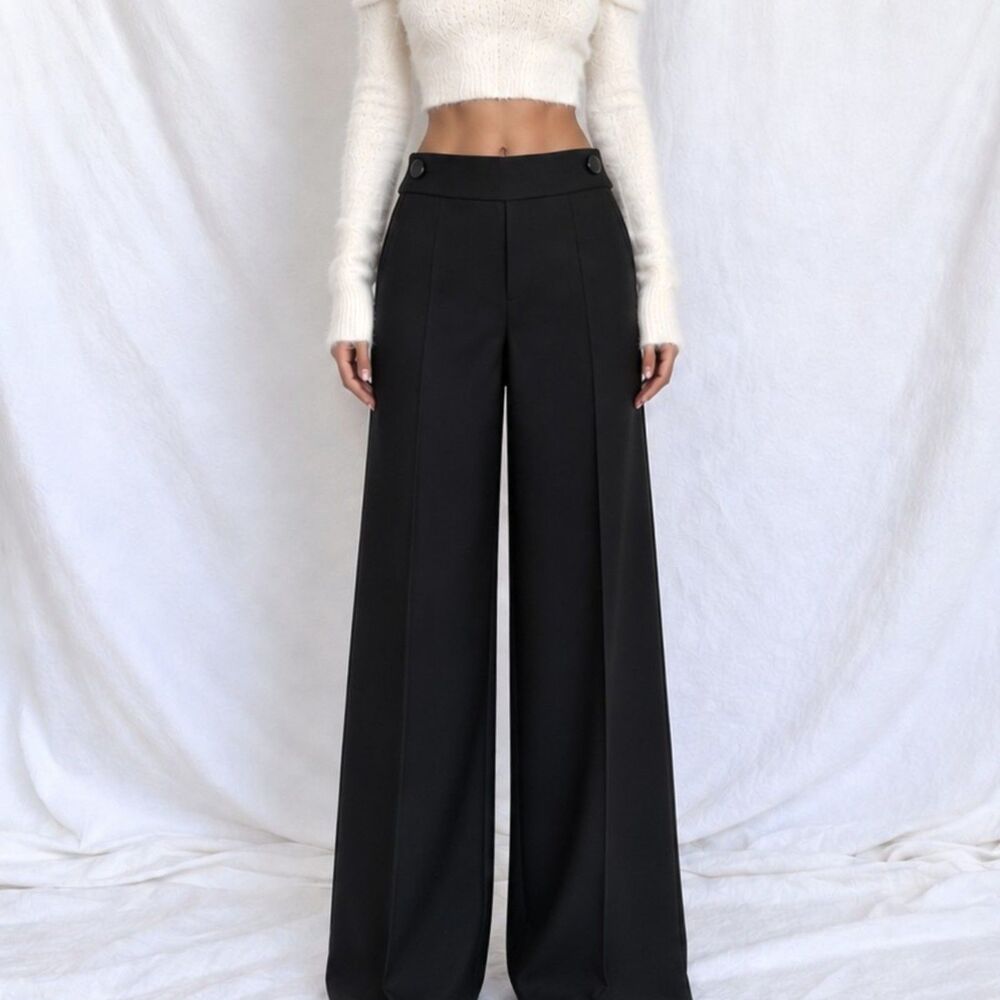 Vintage Y2K 90s Black Petite Cropped Wide Leg Dress Pants Trousers Size S/M